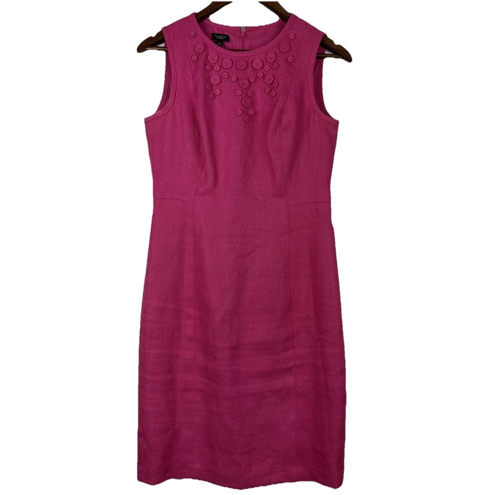 Talbots Linen Dress Womens 4 Pink Tweed Sheath Zip Up Knee Length Cotton Pencil